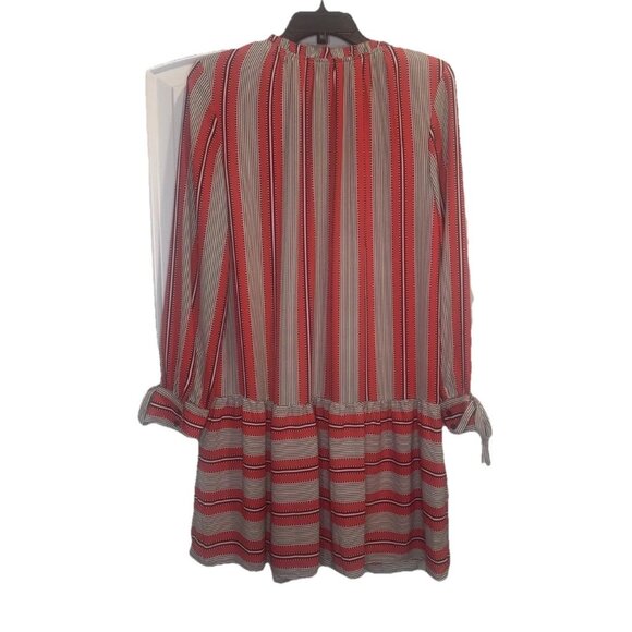 Ann Taylor LOFT Red Striped Lined Dress Tunic Long Sleeve Ruffles Sz S NEW - Picture 5 of 10